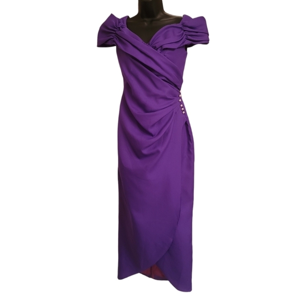 Vintage - Purple Union Label Off the Shoulder Wiggle Maxi‎ Dress - Picture 2 of 9